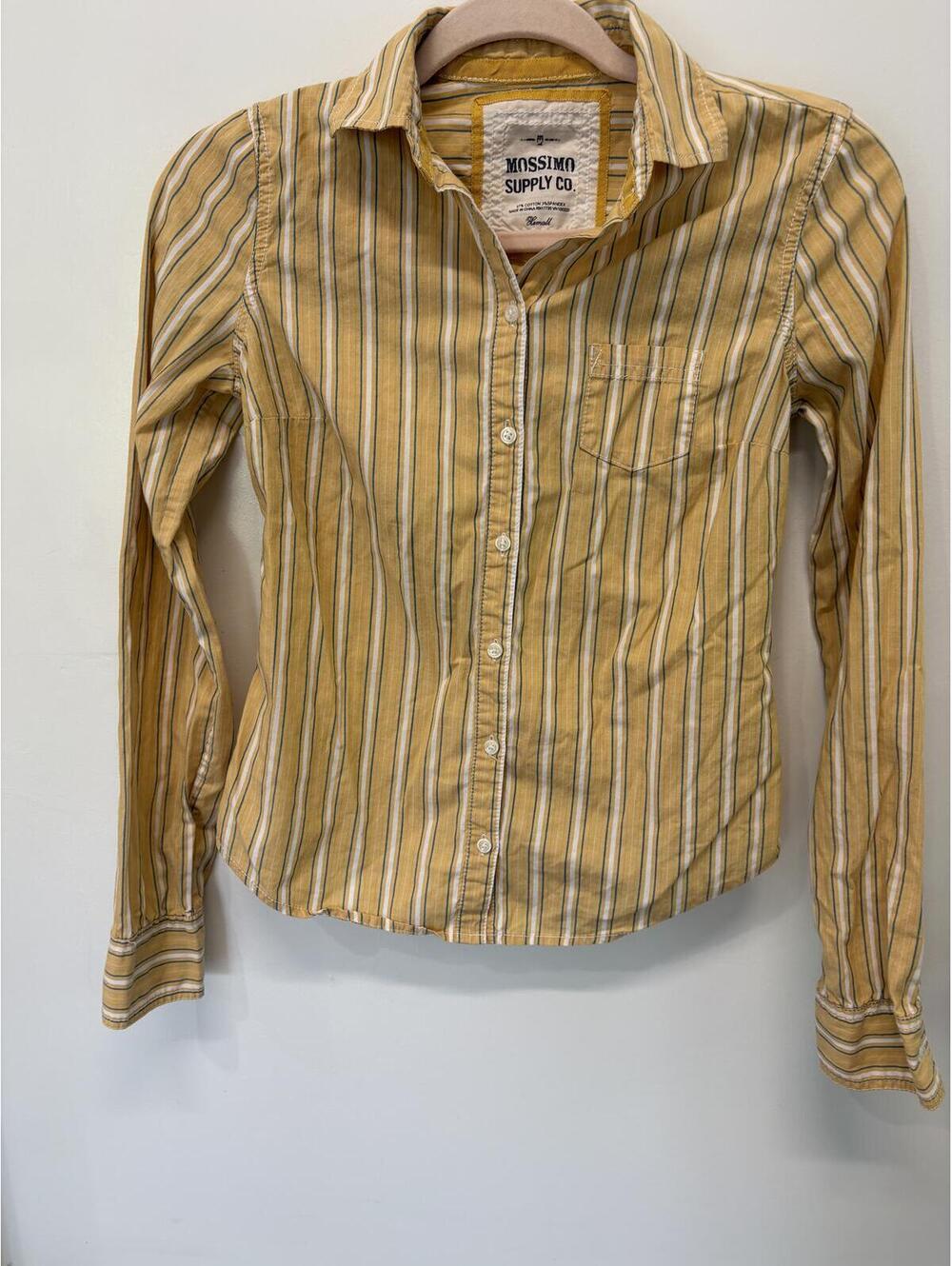 Mossimo Supply Co. Yellow Striped Button-Up Shirt, Cotton Spandex Blend